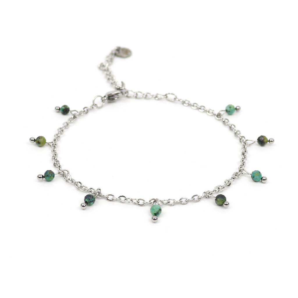 Armband gemaakt van stainless steel met facetgeslepen afrikaanse turkoois edelsteentjes
