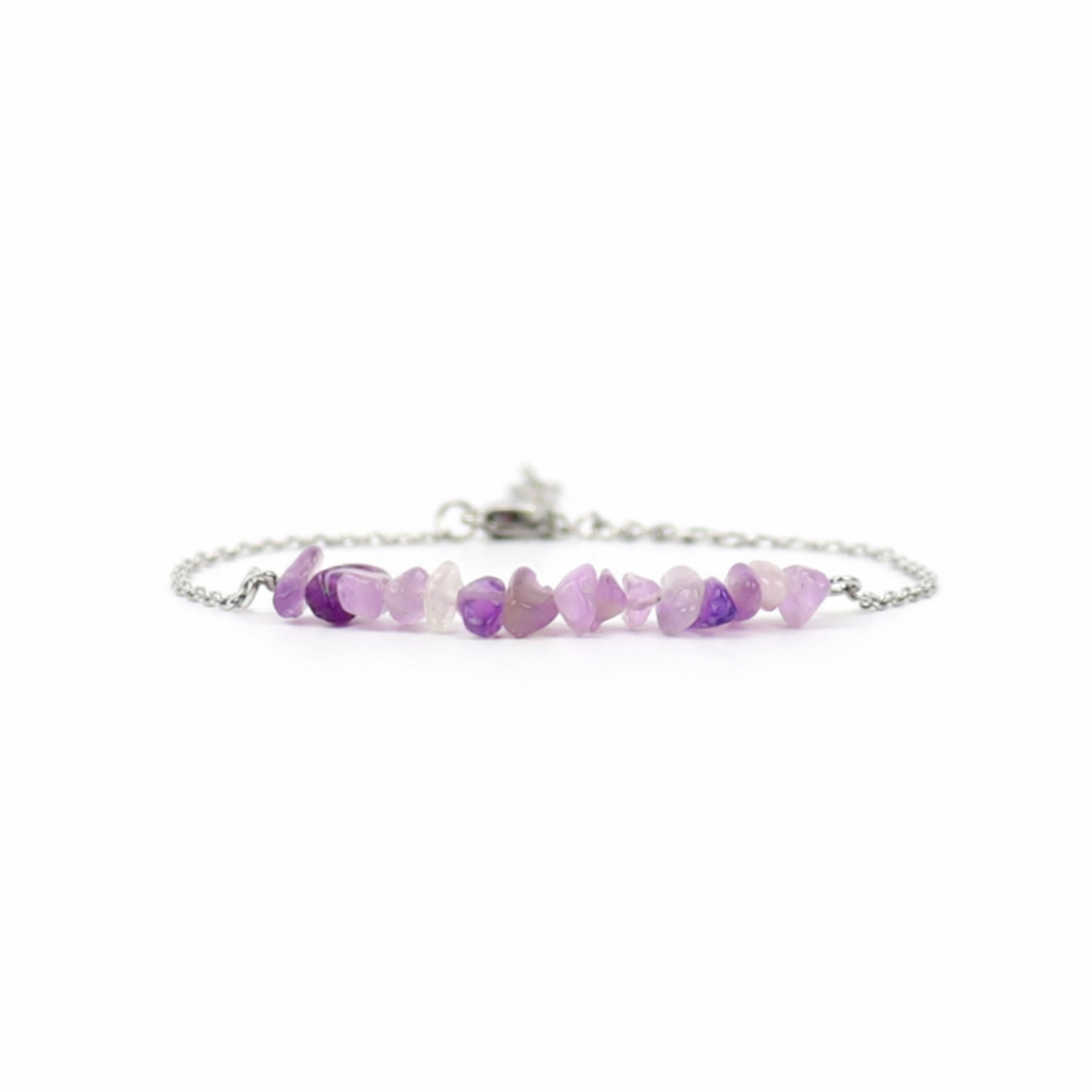 Armband gemaakt van stainless steel met amethist split