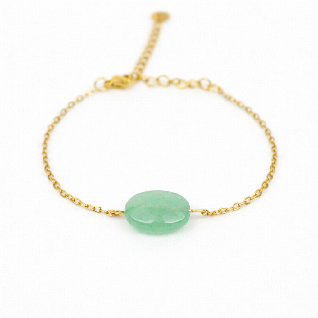 Armband van goldplated stainless steel met ovalen aventurijn