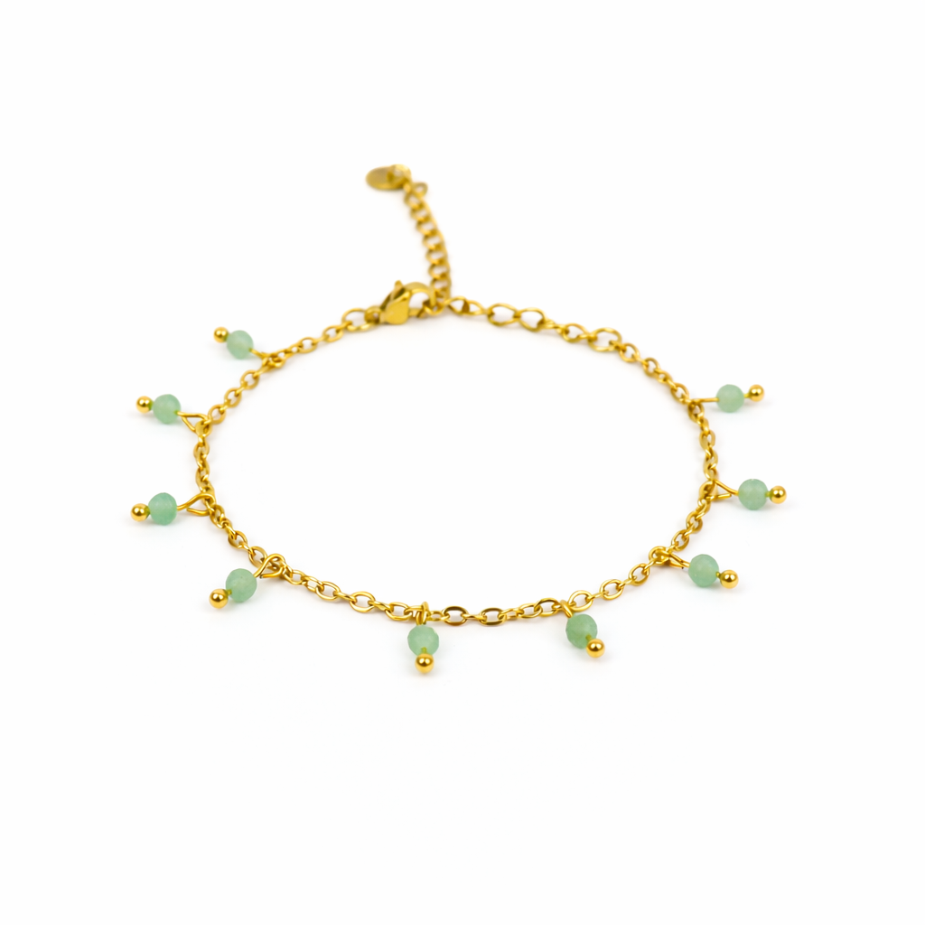 Armband van goldplated stainless steel met facetgeslepen aventurijn