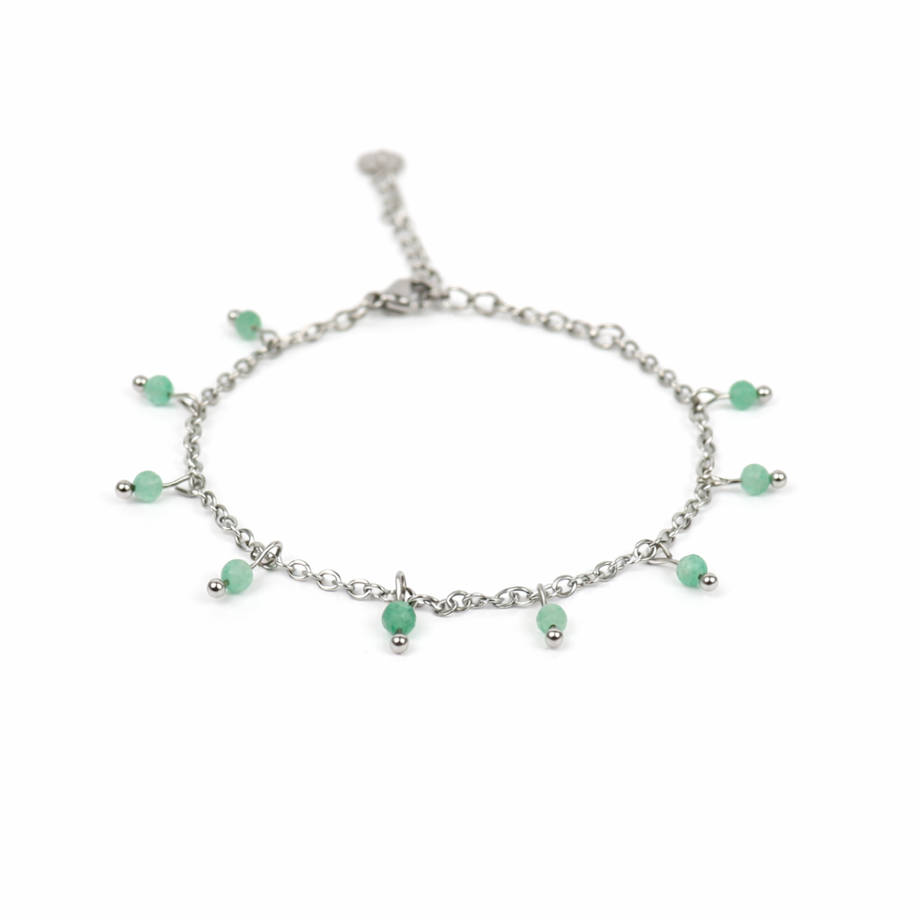 Armband gemaakt van stainless steel met facetgeslepen aventurijn edelsteentjes