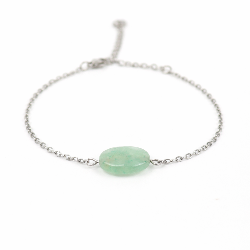 Armband gemaakt van stainless steel met ovalen aventurijn