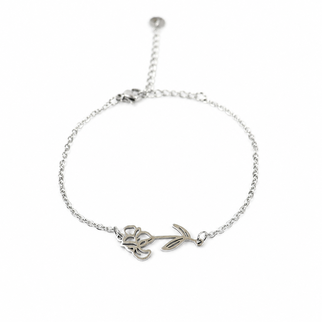 Armband gemaakt van stainless steel met geboortebloem van februari: de iris