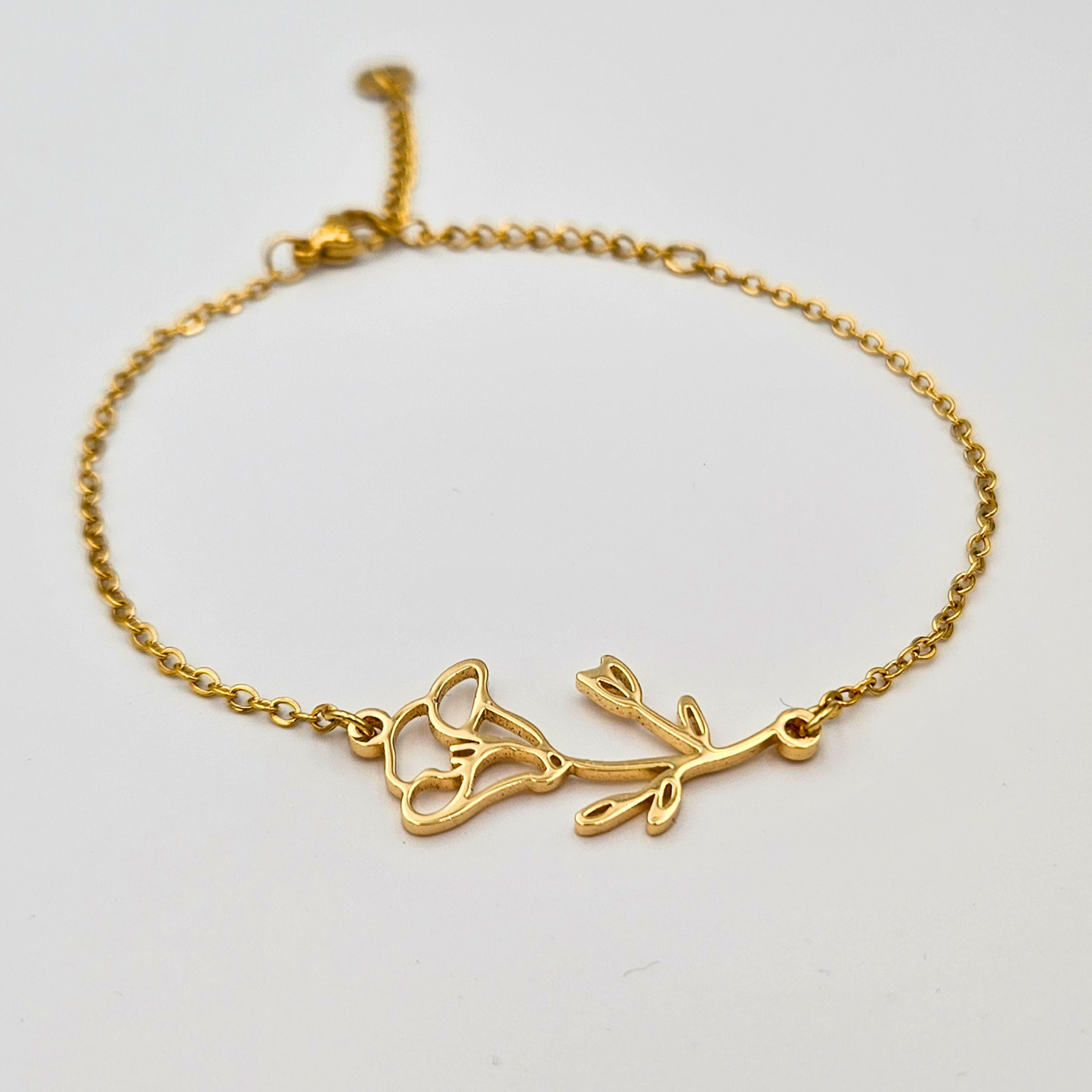 Armband van goldplated stainless steel met geboortebloem van september: de dagbloem