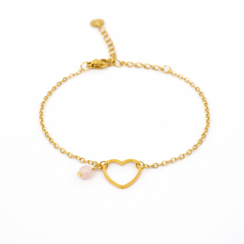 Rose quartz heart bracelet gold