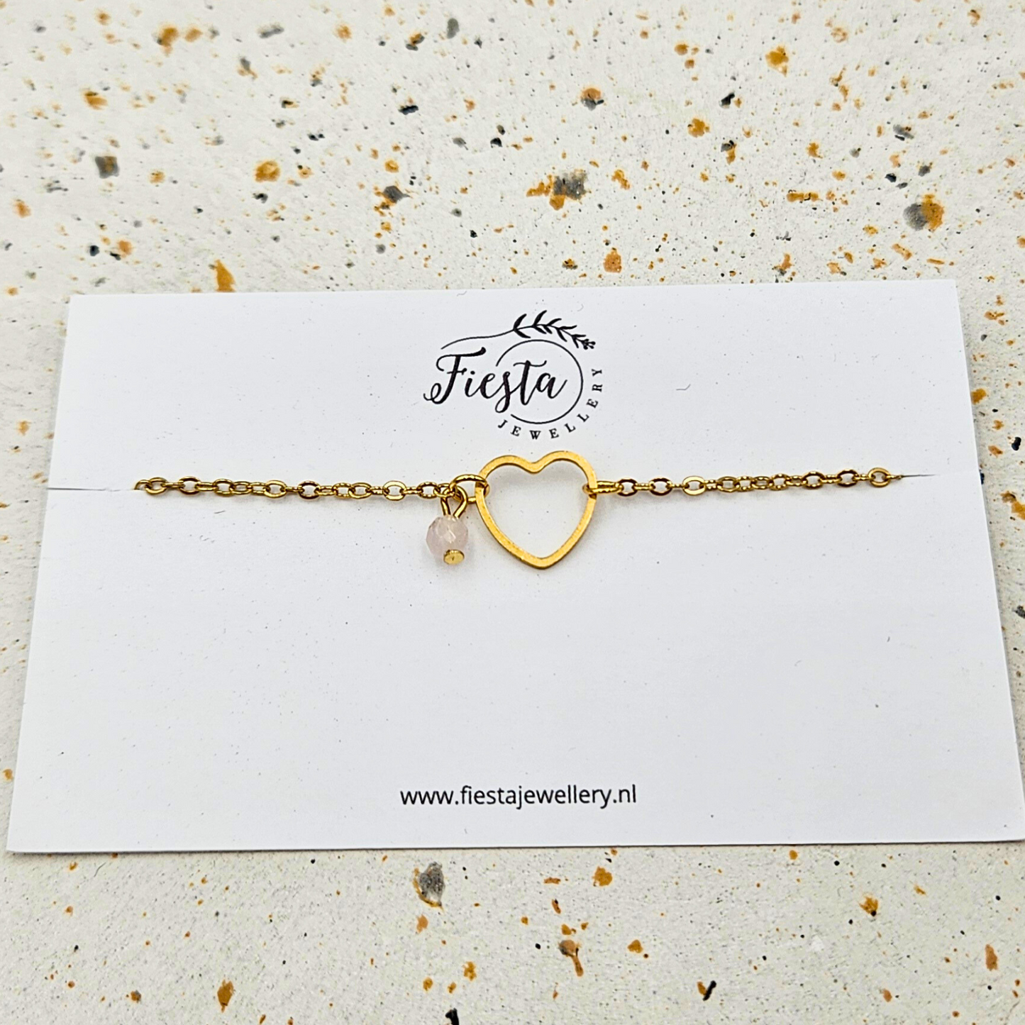 Armband rozenkwarts hart goud