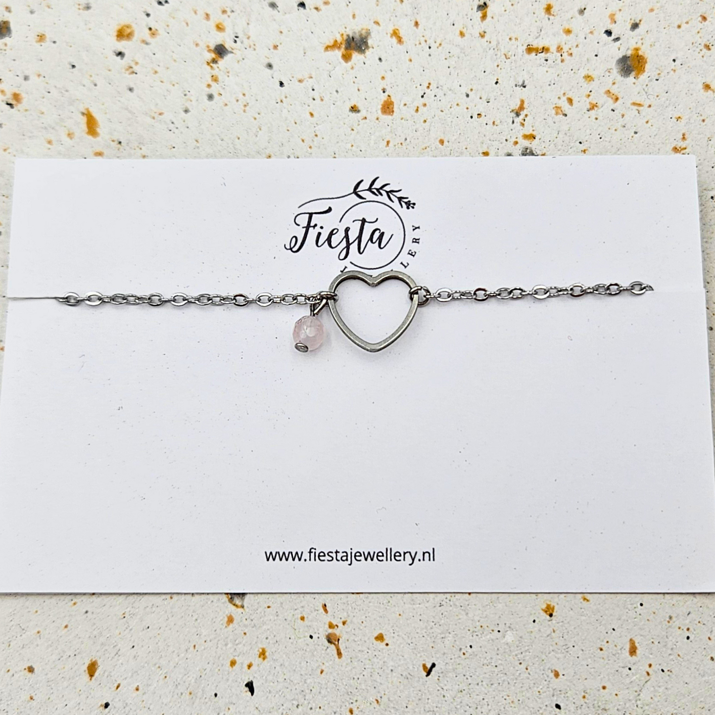 Armband rozenkwarts hart zilver