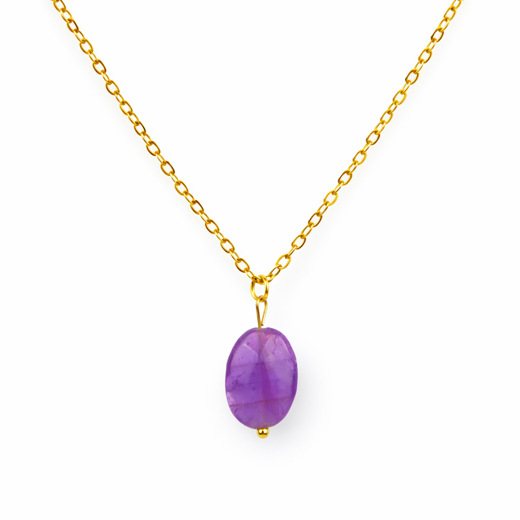 Ketting van goldplated stainless steel met amethist hanger