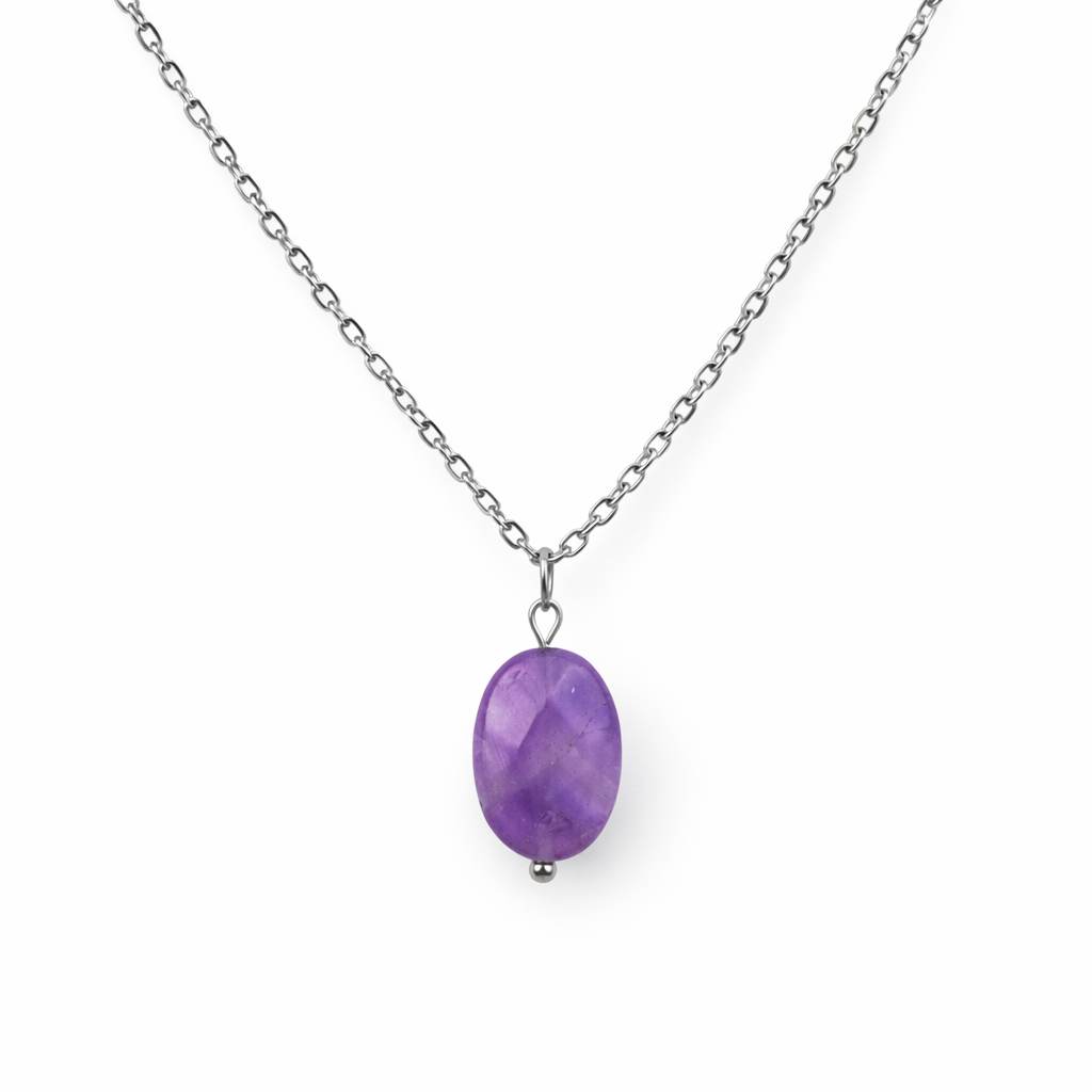 Ketting gemaakt van stainless steel met amethist hanger