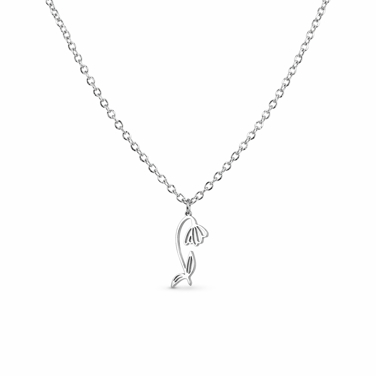 Ketting gemaakt van stainless steel met geboortebloem van januari: het sneeuwklokje