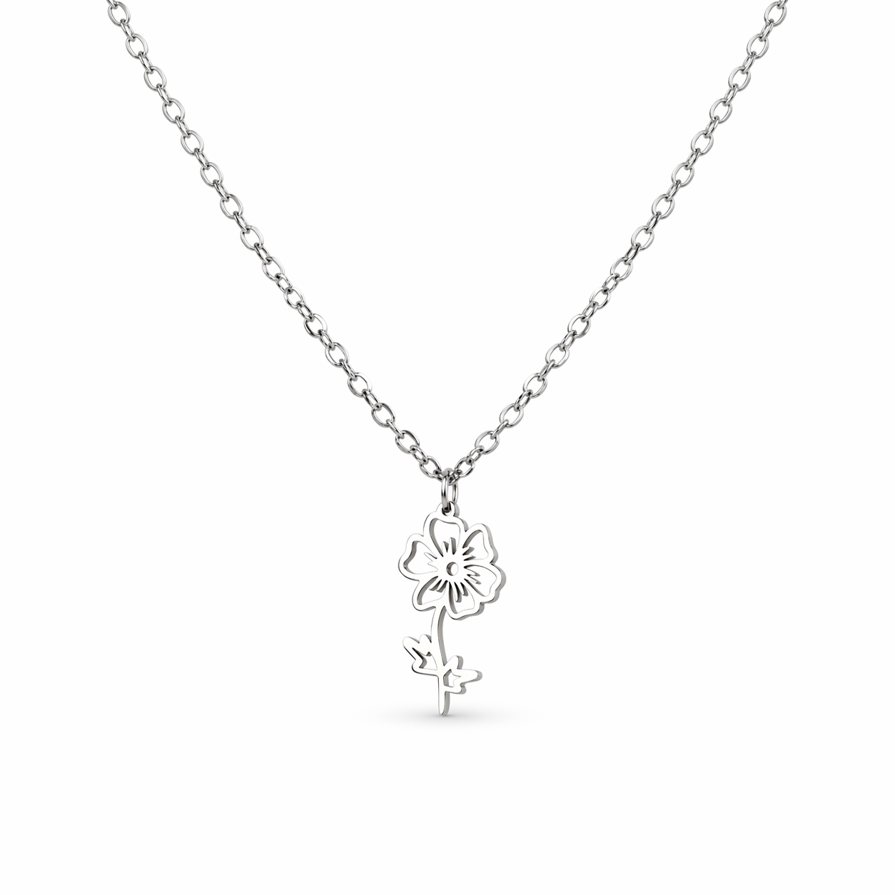 Birth flower necklace October silver