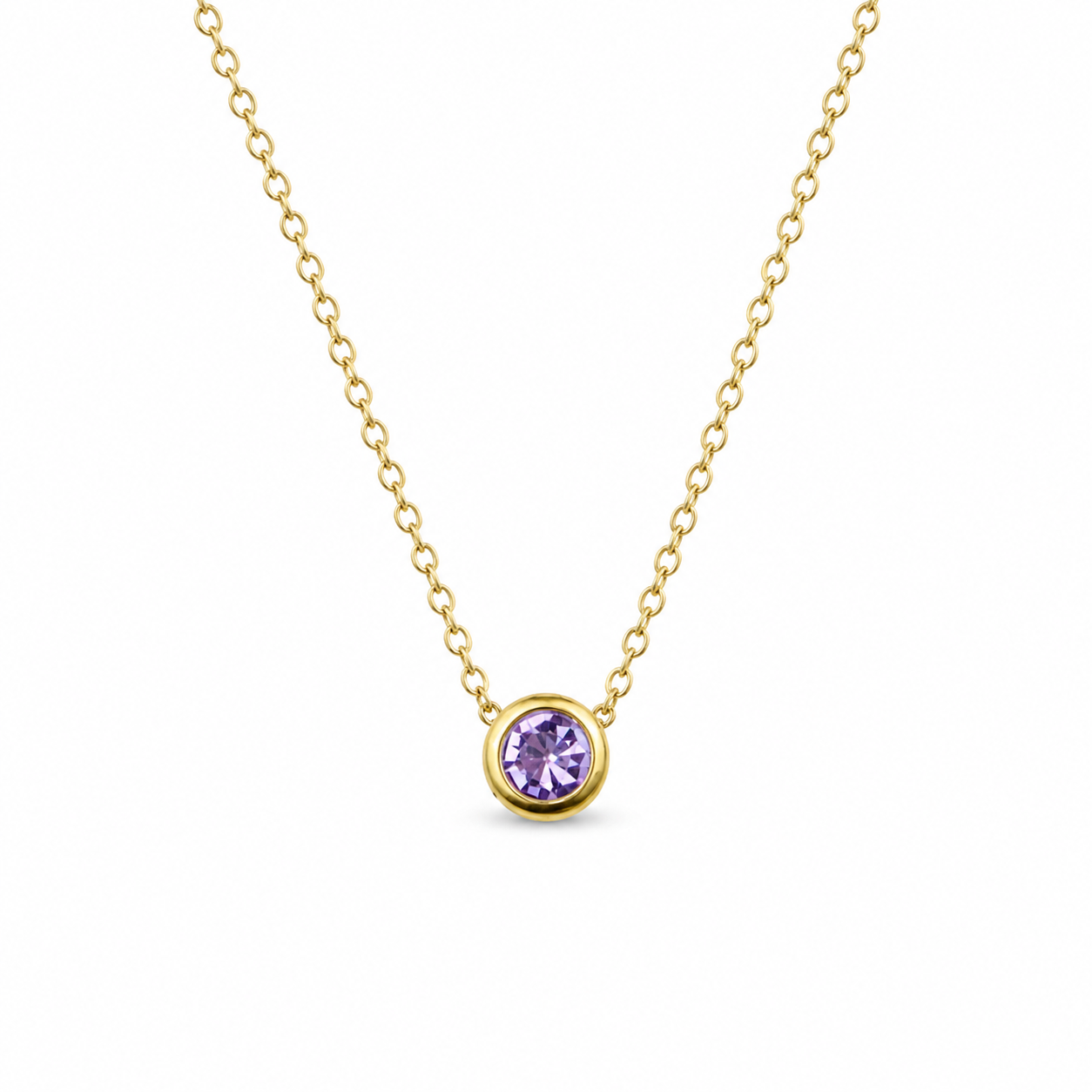 Ketting van goldplated stainless steel met geboortesteen van februari: lichte amethist