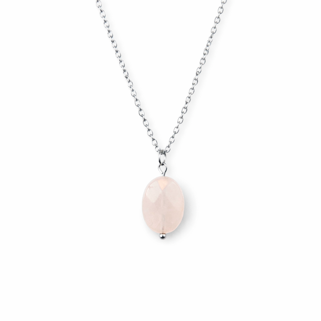 Rose quartz silver necklace