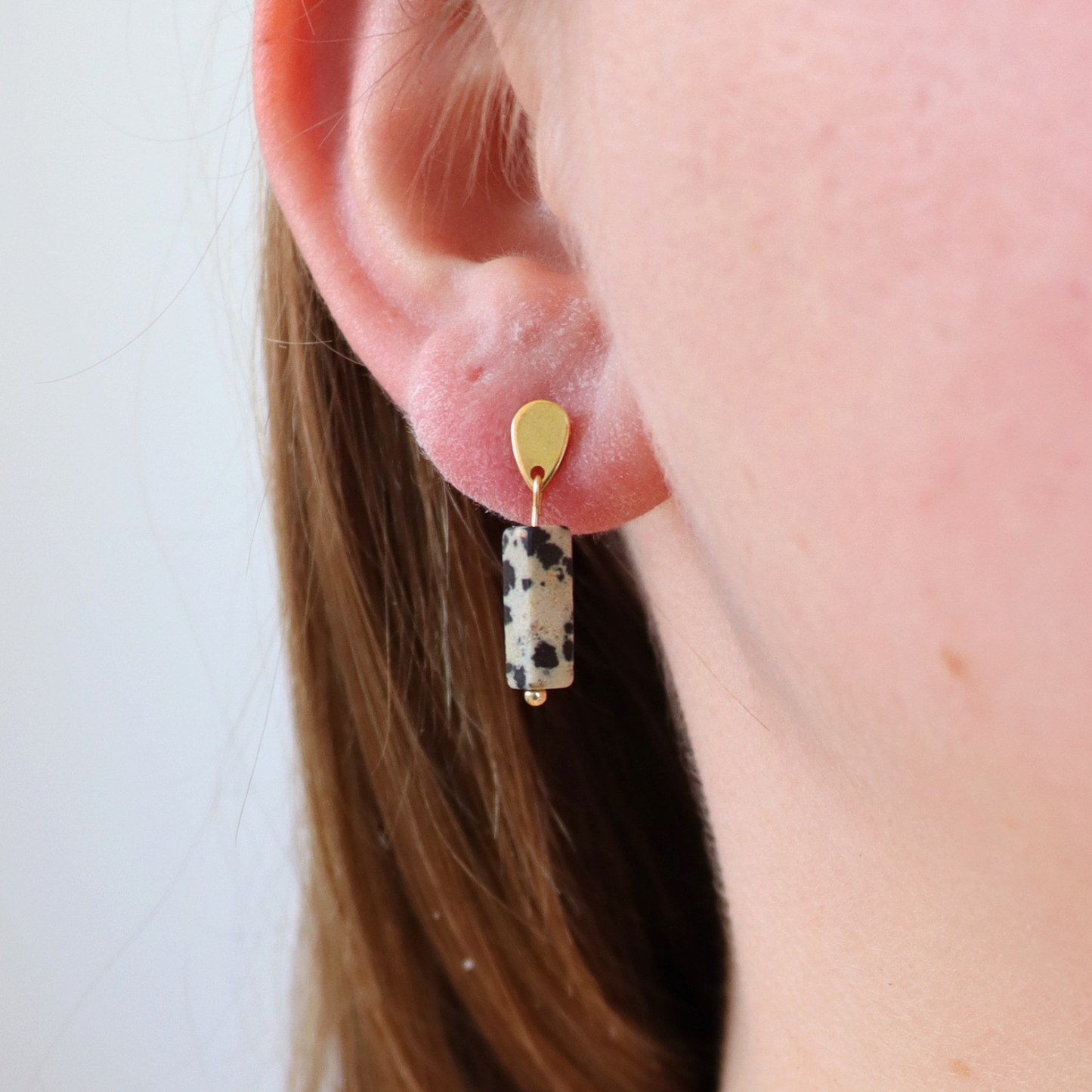 Dalmatian Jasper Earrings Gold