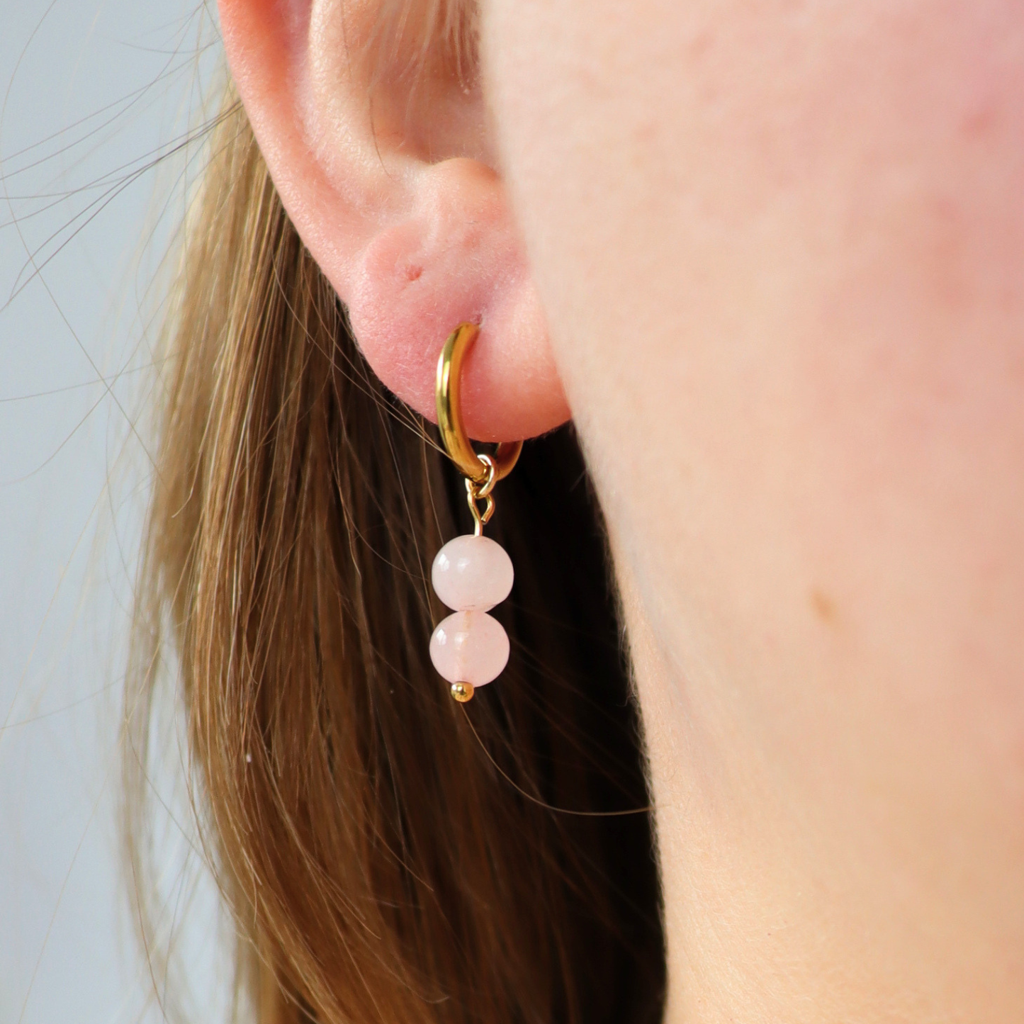 Rose quartz gold earrings