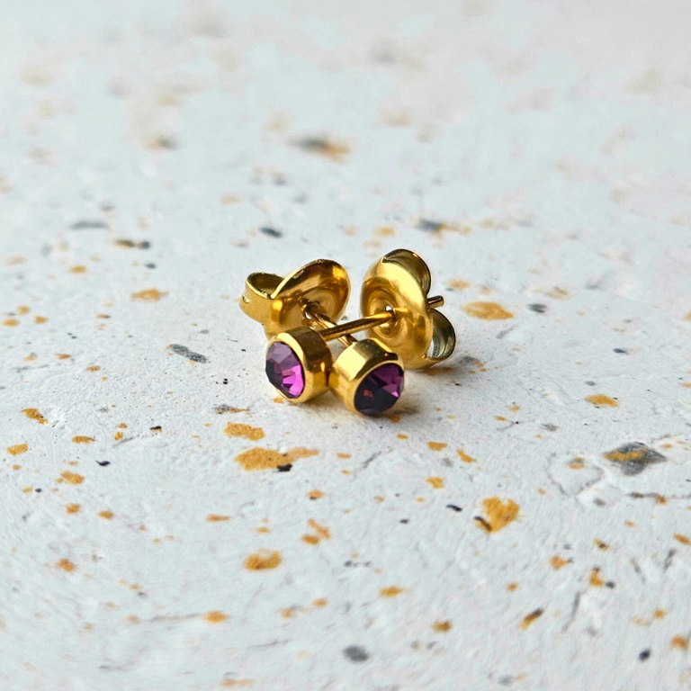 Oorbellen van goldplated stainless steel met geboortesteen van juni: amethist