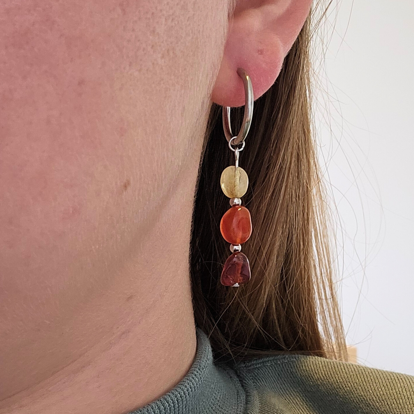 Oorbellen granaat, carneool en citrien zilver