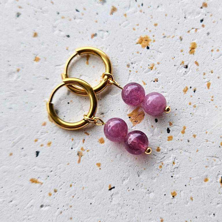 Oorbellen van goldplated stainless steel met lepidoliet