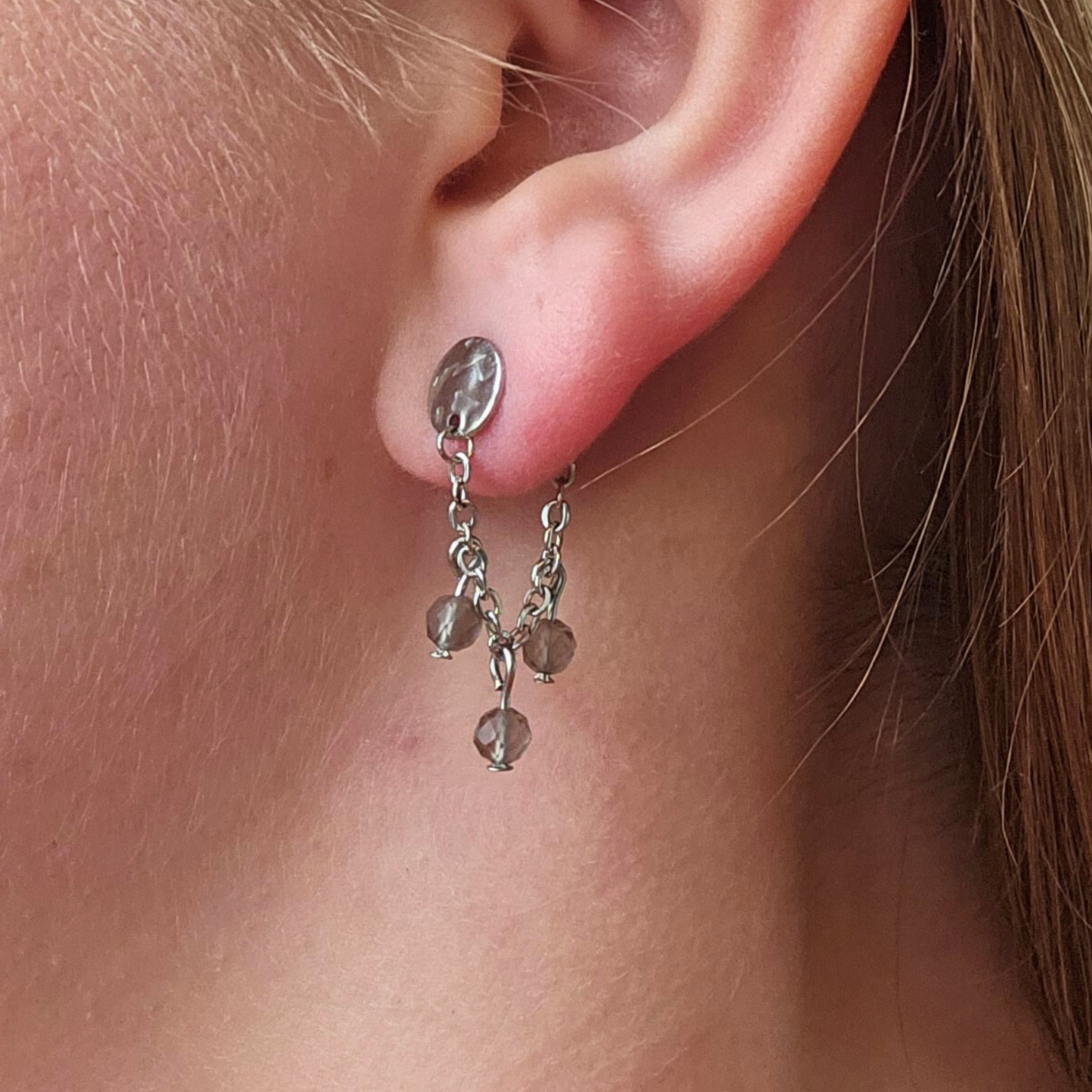 Oorbellen rookkwarts zilver