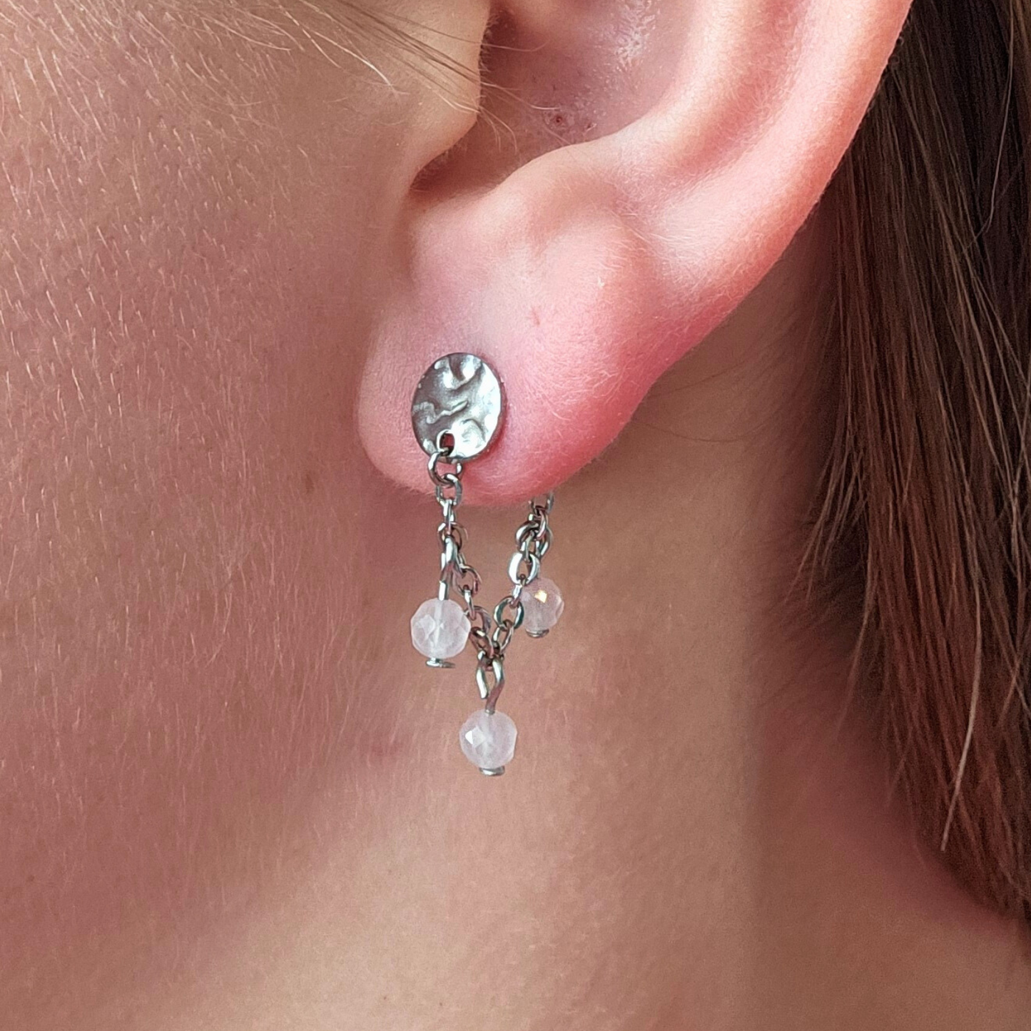 Oorbellen rozenkwarts zilver