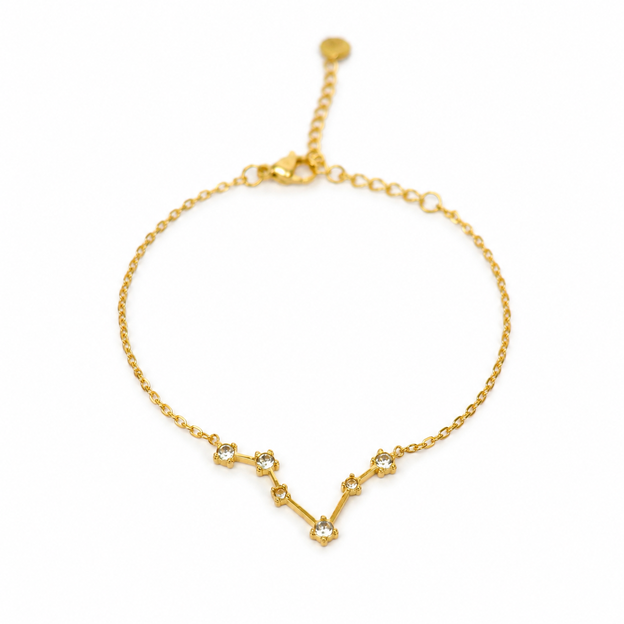 Armband van goldplated stainless steel met zirkonia steentjes in de vorm van het sterrenbeeld vissen