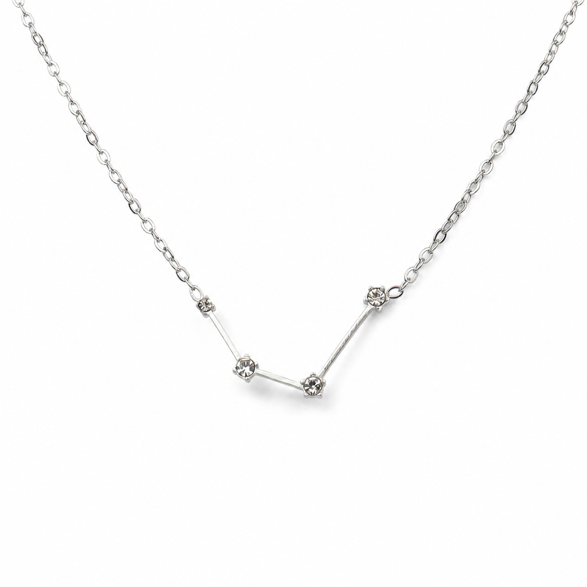 Ketting van stainless steel met zirkonia steentjes in de vorm van het sterrenbeeld waterman