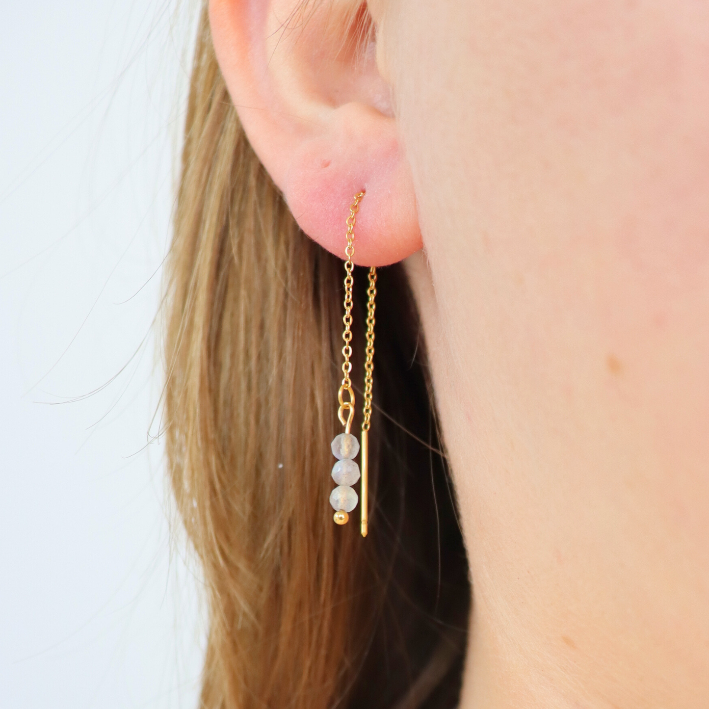 Threader oorbellen labradoriet goud