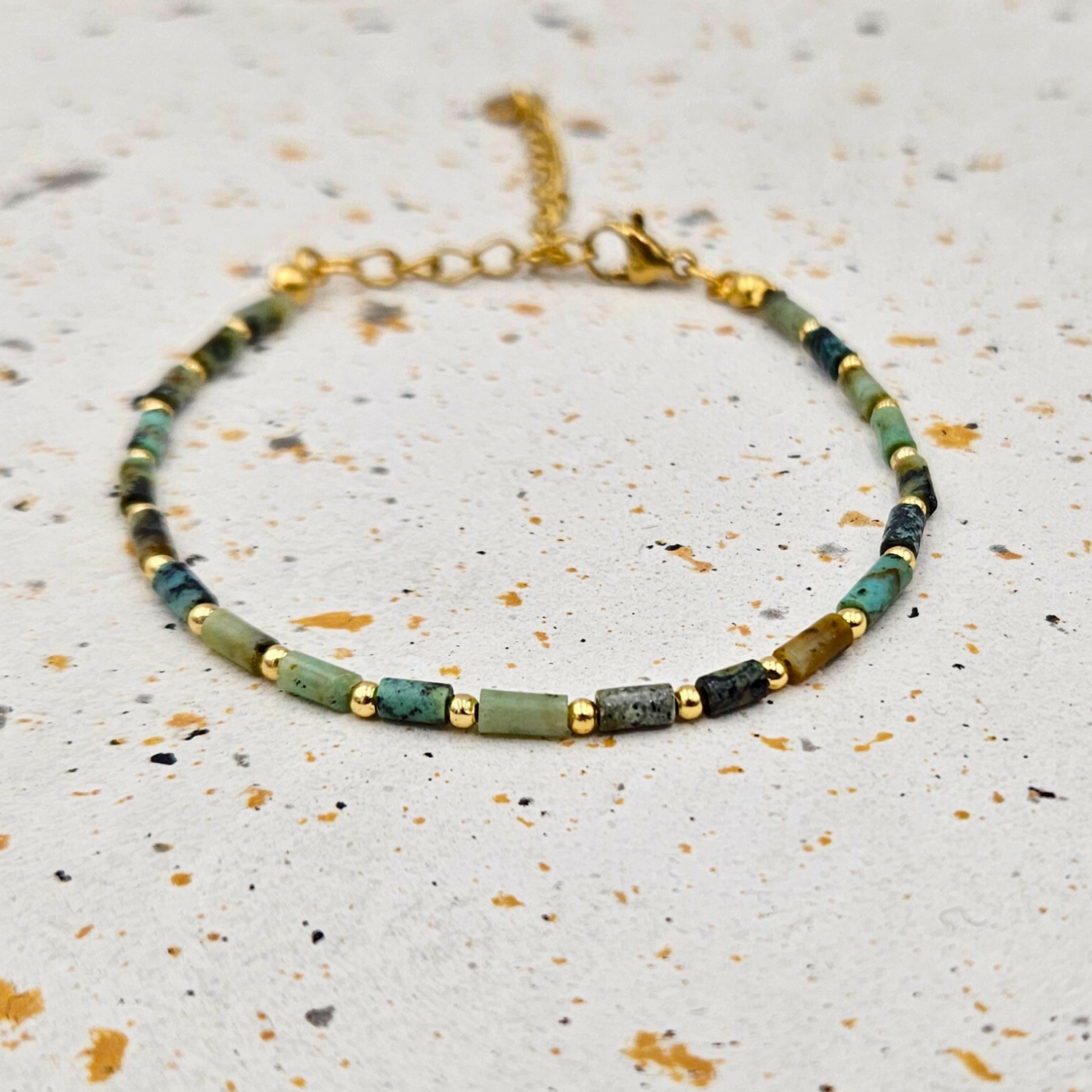 Armband van goldplated stainless steel en afrikaanse turkoois