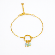 Armband van goldplated stainless steel met facetgeslepen amazoniet, aventurijn en aquamarijn