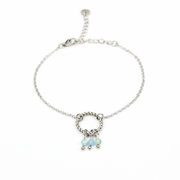 Armband gemaakt van stainless steel met facetgeslepen aventurijn, aquamarijn en amazoniet