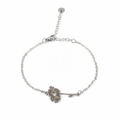 Armband gemaakt van stainless steel met geboortebloem van april: het madeliefje