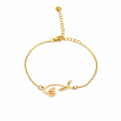 Armband van goldplated stainless steel met geboortebloem van januari: het sneeuwklokje