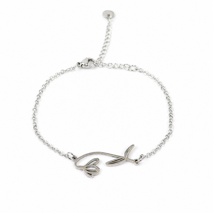 Armband gemaakt van stainless steel met geboortebloem van januari: het sneeuwklokje