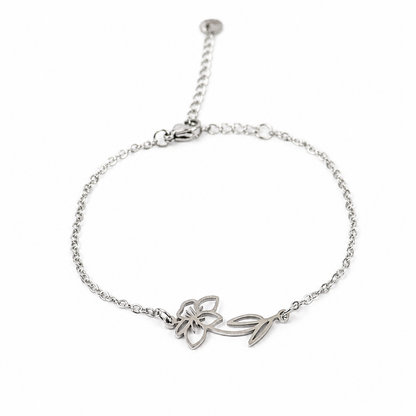 Armband gemaakt van stainless steel met geboortebloem van maart: de narcis