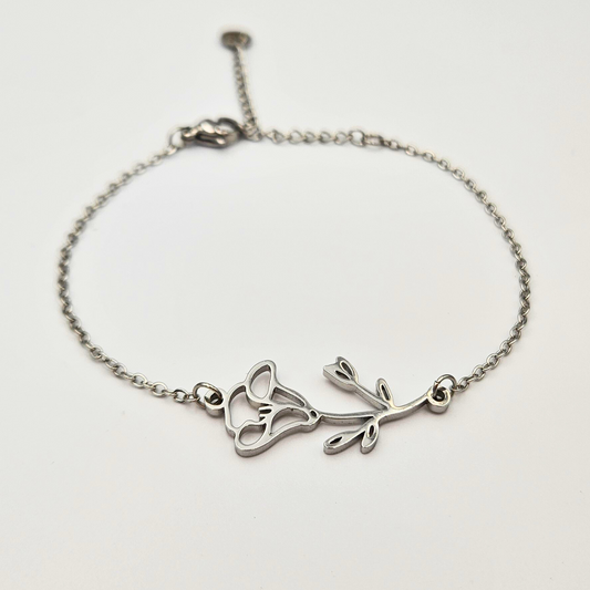 Armband gemaakt van stainless steel met geboortebloem van september: de dagbloem