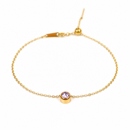 Armband van goldplated stainless steel met geboortesteen van februari: lichte amethist
