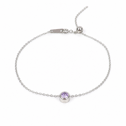 Armband gemaakt van stainless steel met geboortesteen van februari: lichte amethist