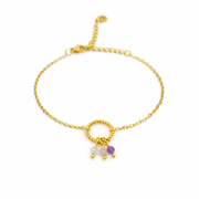 Armband van goldplated stainless steel met facetgeslepen amethist, rozenkwarts en labradoriet