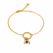 Armband van goldplated stainless steel met facetgeslepen maansteen, granaat en rozenkwarts