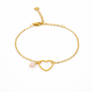 Armband rozenkwarts hart goud