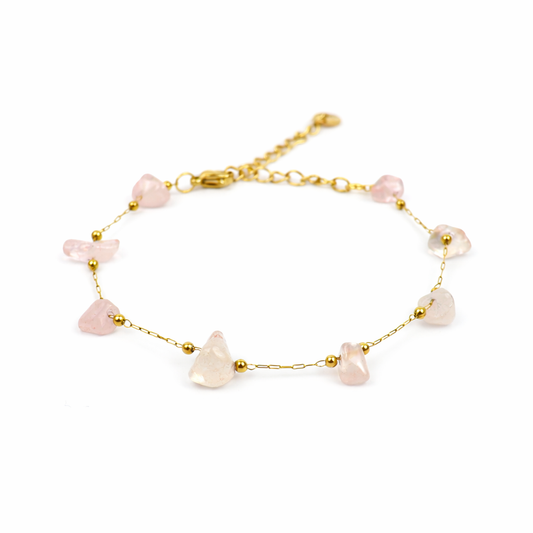 Armband rozenkwarts goud