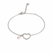Bracelet rose quartz heart silver