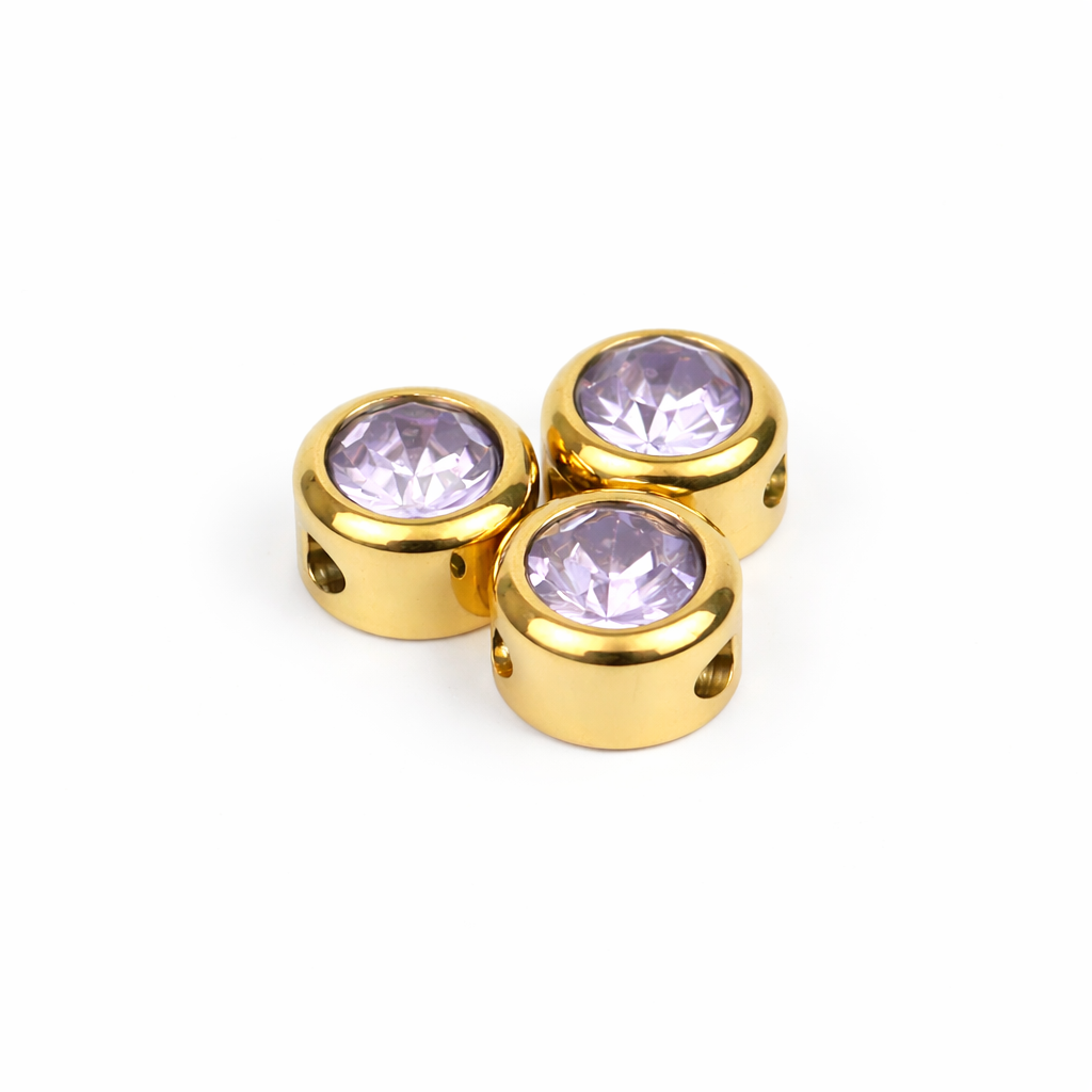 Bedel van goldplated stainless steel met geboortesteen van februari: lichte amethist