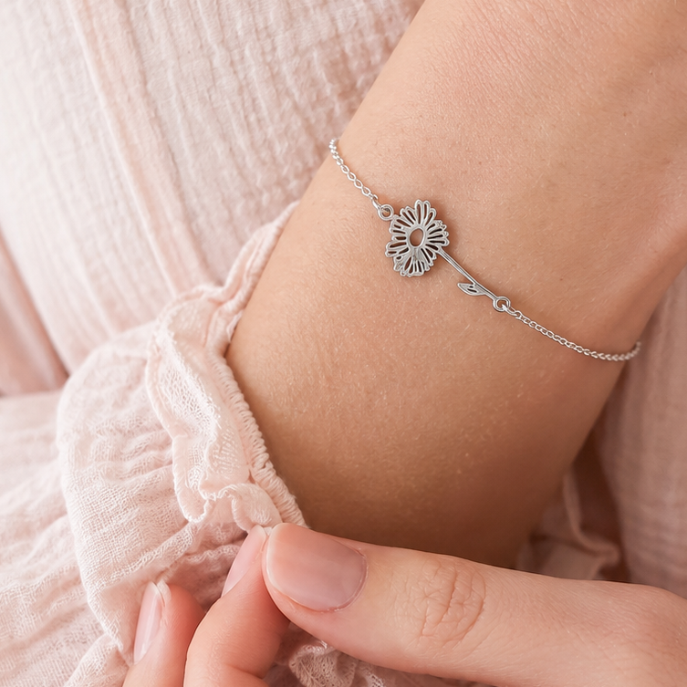 Geboortebloem armband zilver