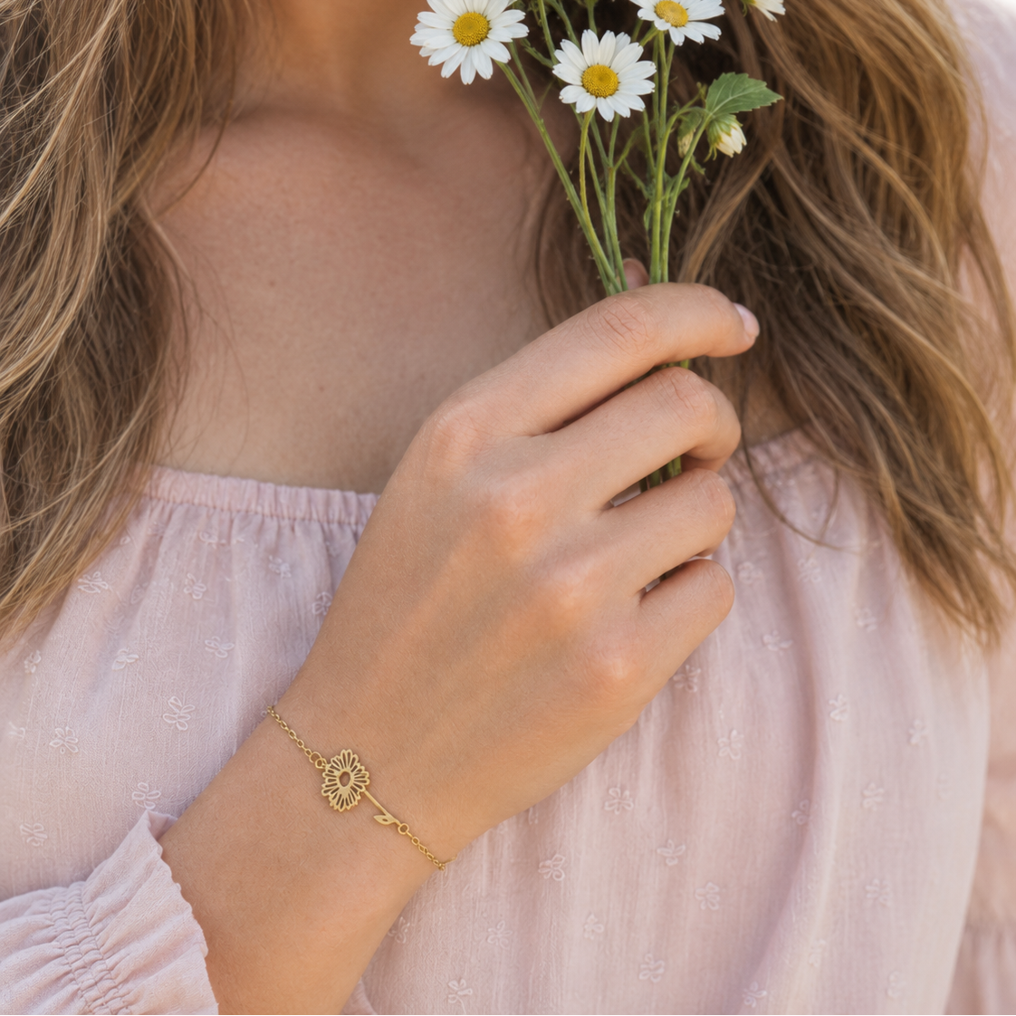 Geboortebloem armband goud