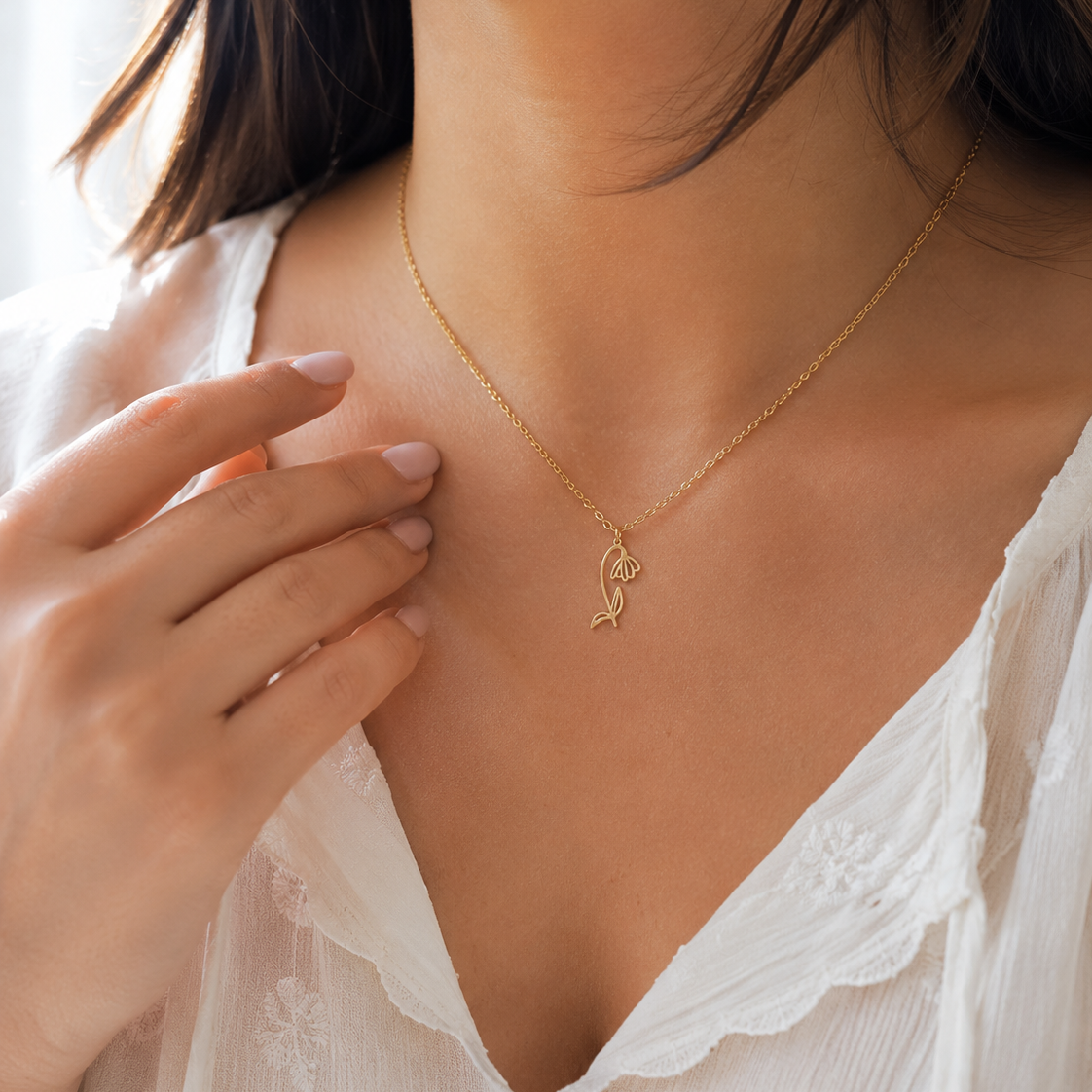 Geboortebloem ketting goud