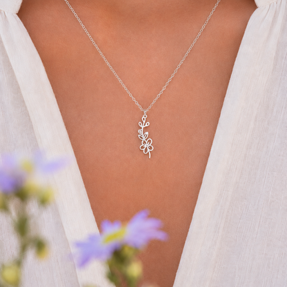 Geboortebloem ketting zilver