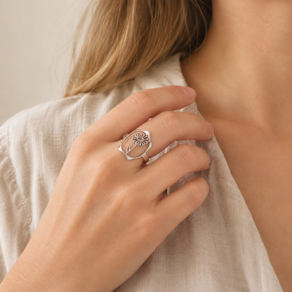 Geboortebloem ring zilver