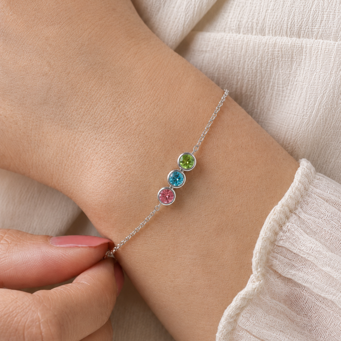 Geboortesteen armband zilver