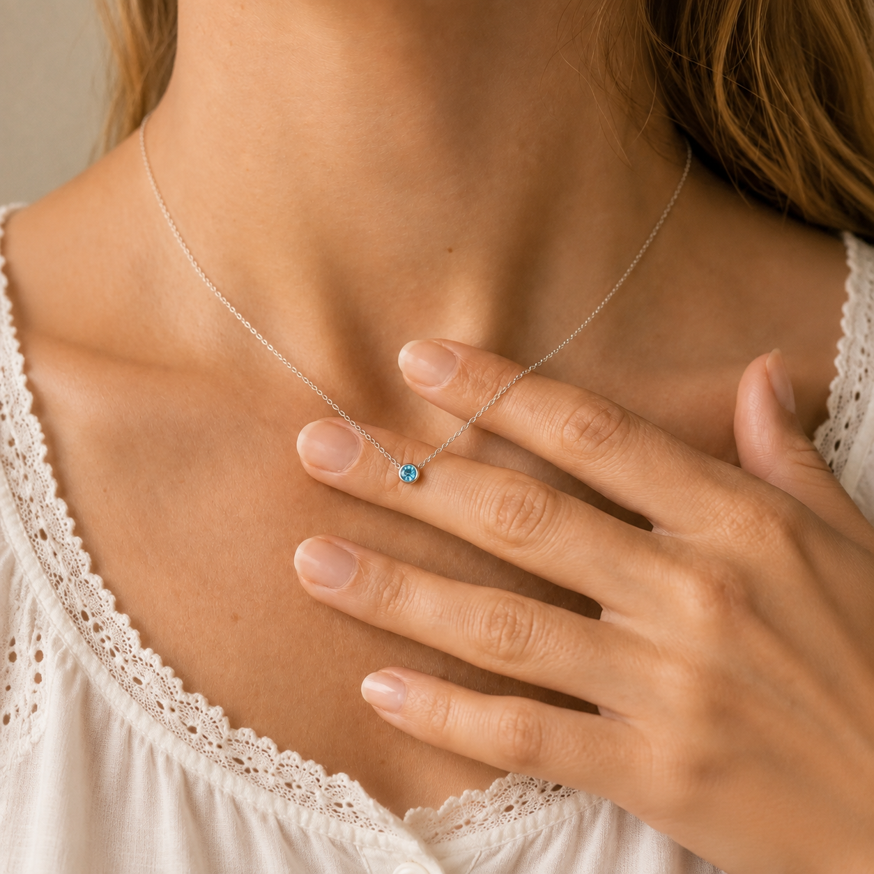 Geboortesteen ketting zilver